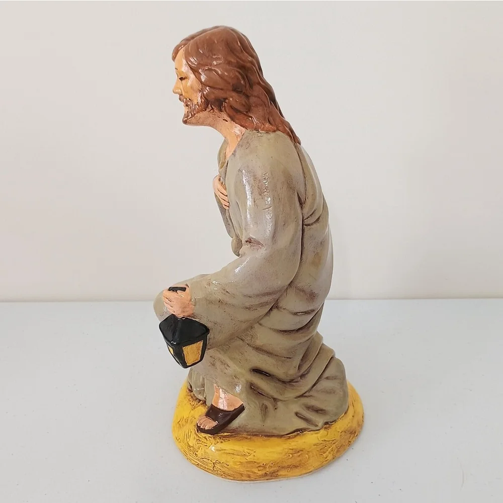 Vintage Hand Painted Chalkware Kneeling Joseph Figure Nativity Replacement 10.5